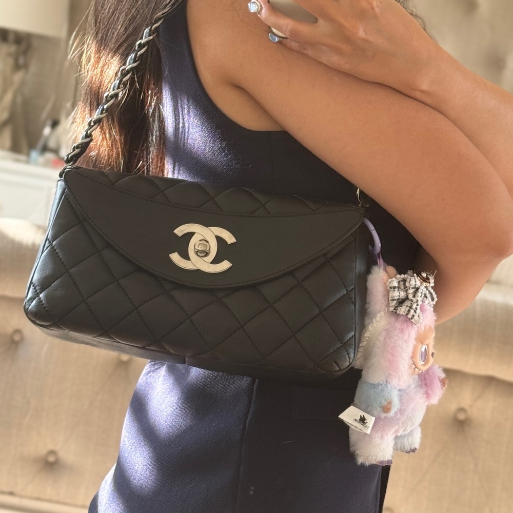 Pre-Authenticated Chanel Quilted Shoulder Bag with authentic labubu